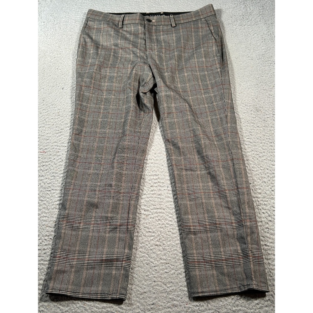 Guess Chino Pants Mens 30 (33x23) Gray Plaid Slim Fit Zip Fly Straight Leg